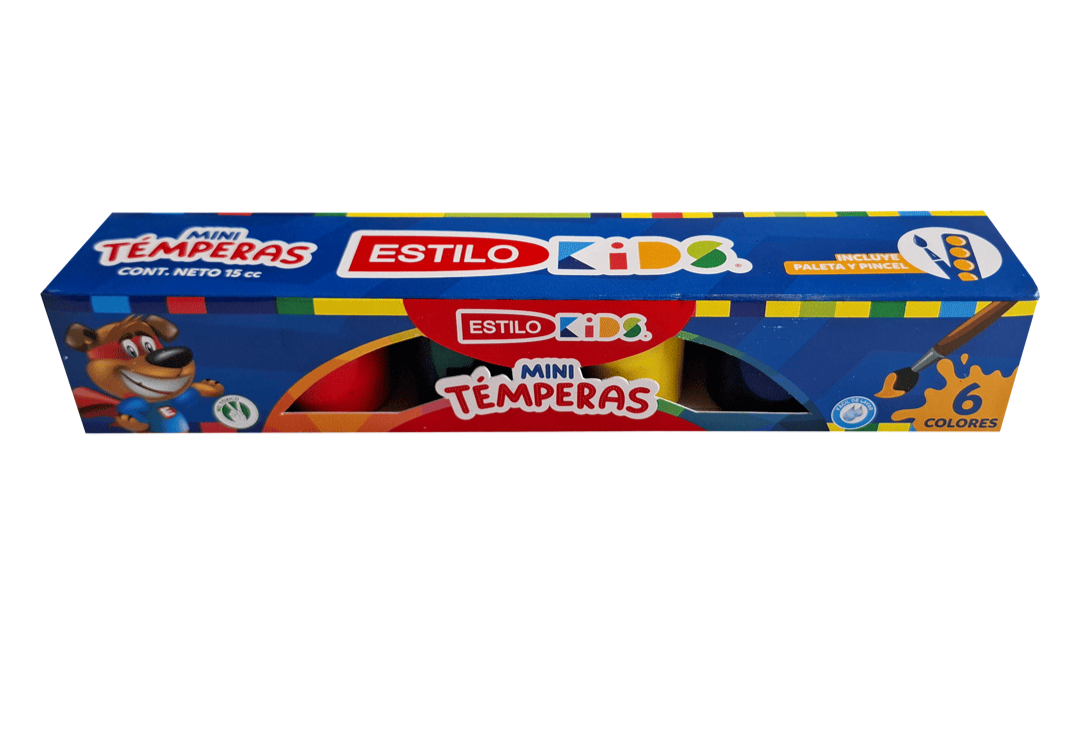 TEMPERA 6PZ 15CC C/PINCEL Y PALETA ESTILO KIDS