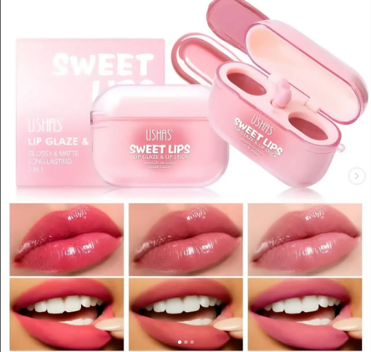 Set Labial Tipo Audifonos Lip Glaze + Lip Stick Sweet Ushas