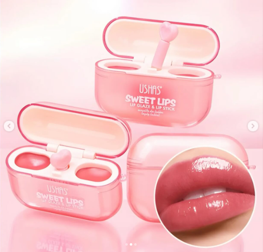 Set Labial Tipo Audifonos Lip Glaze + Lip Stick Sweet Ushas