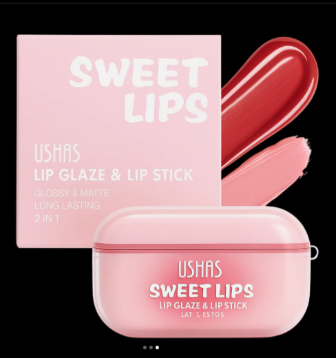 Set Labial Tipo Audifonos Lip Glaze + Lip Stick Sweet Ushas