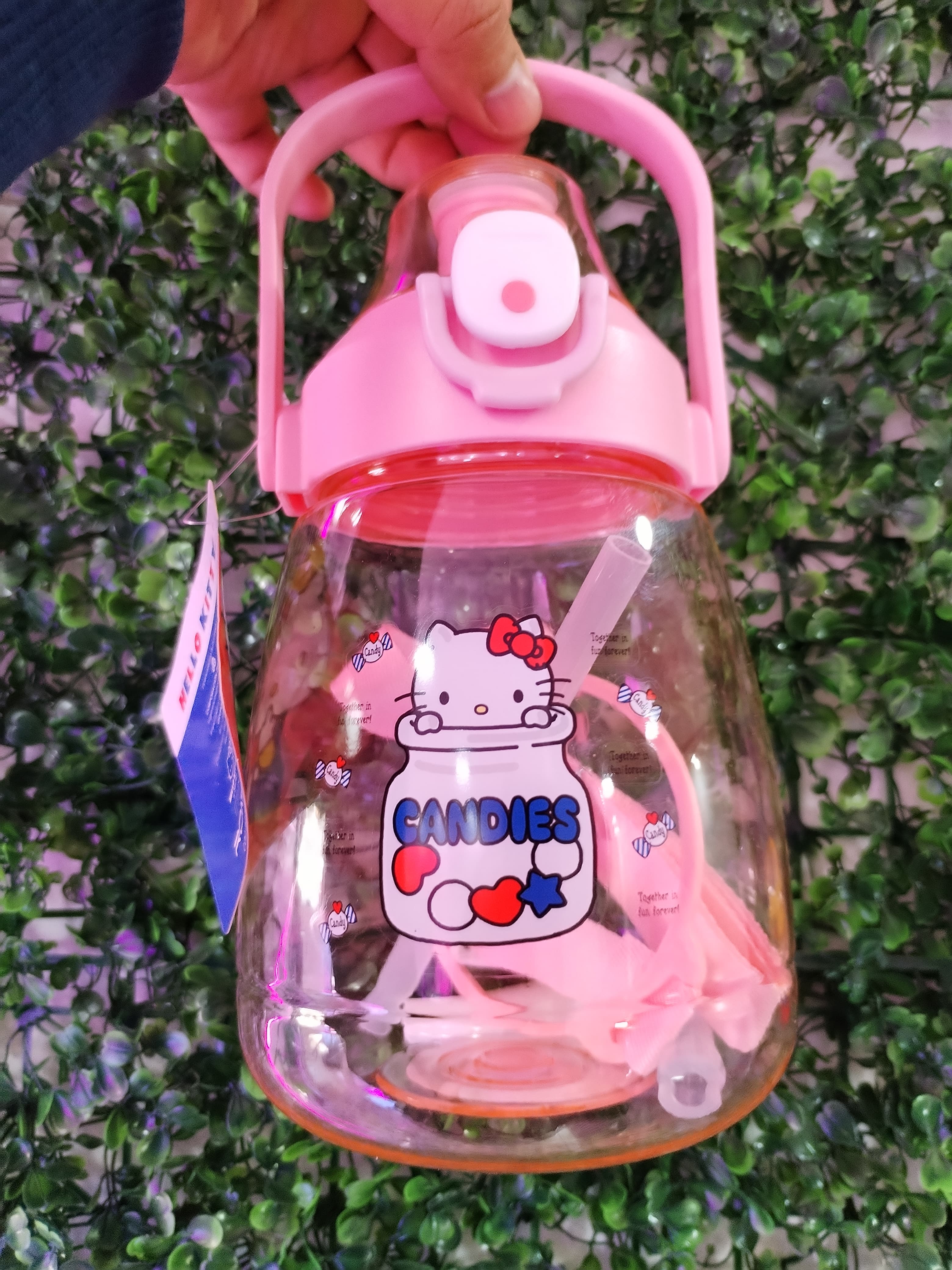 Botella Hello Kitty con Asa y Pajilla Reutilizable